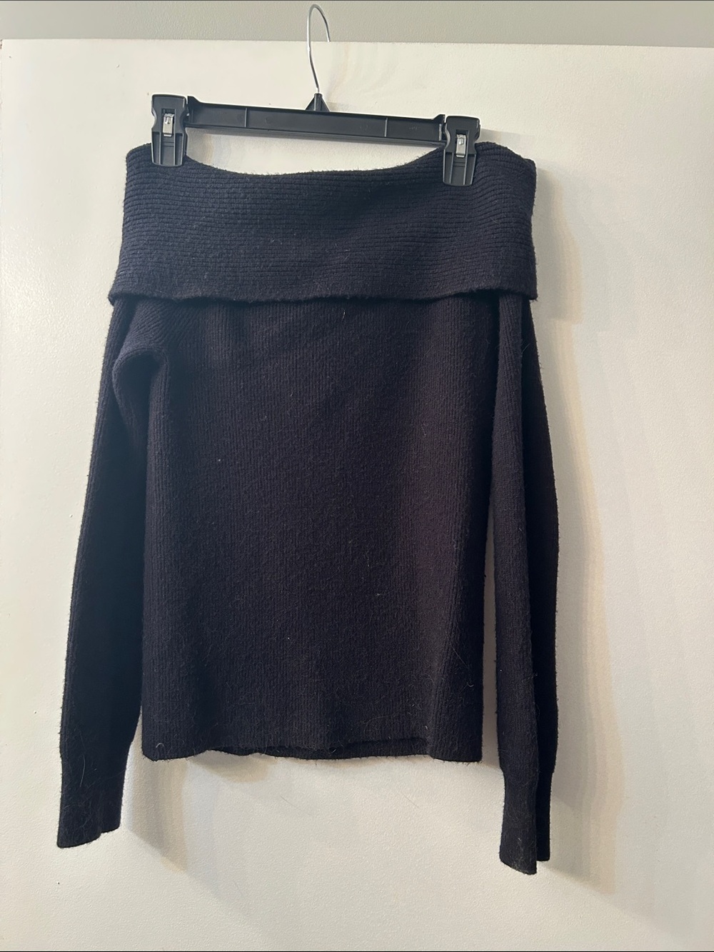 Leith Black Off-Shoulder Foldover Sweater